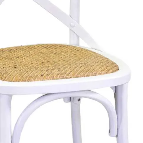 Sedia "Cross" struttura in legno e seduta a intreccio colore bianco per bar e ristorazione