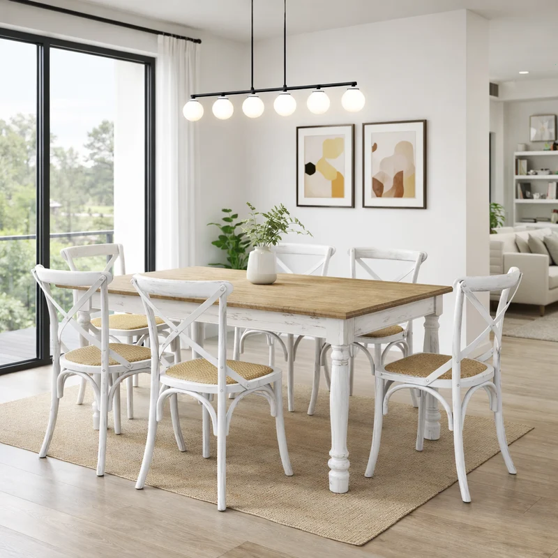 Sedia "Cross" struttura in legno e seduta a intreccio colore bianco per bar e ristorazione