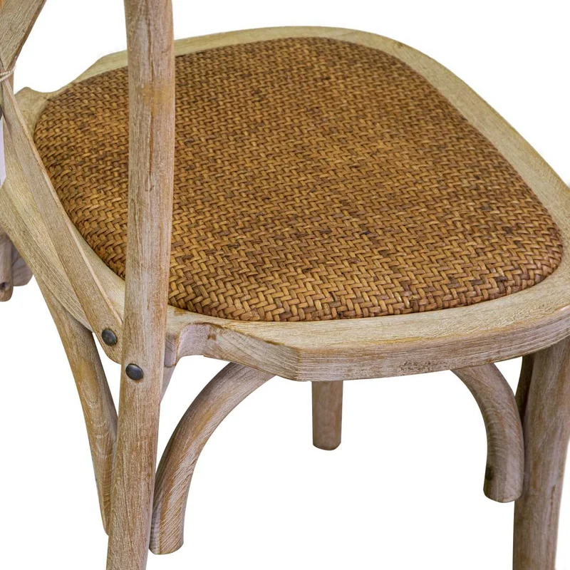 Sedia "Cross" struttura in legno e seduta a intreccio colore naturale impilabile per bar e ristorazione