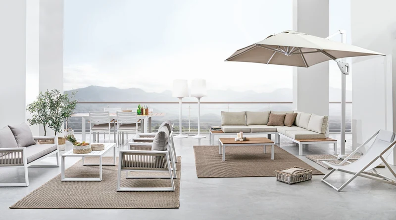 Tavolo allungabile "Belmar" in alluminio Bianco effetto legno per esterno
