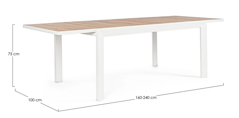 Tavolo allungabile "Belmar" in alluminio Bianco effetto legno per esterno