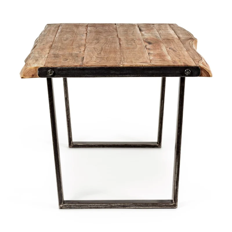 Tavolo Elmer rettangolare, con gambe in acciaio, piano in legno di acacia, stile moderno