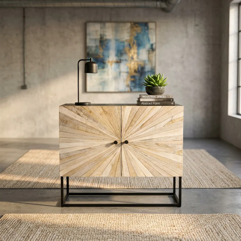 Credenza Samuel in Legno Intarsiato e Metallo