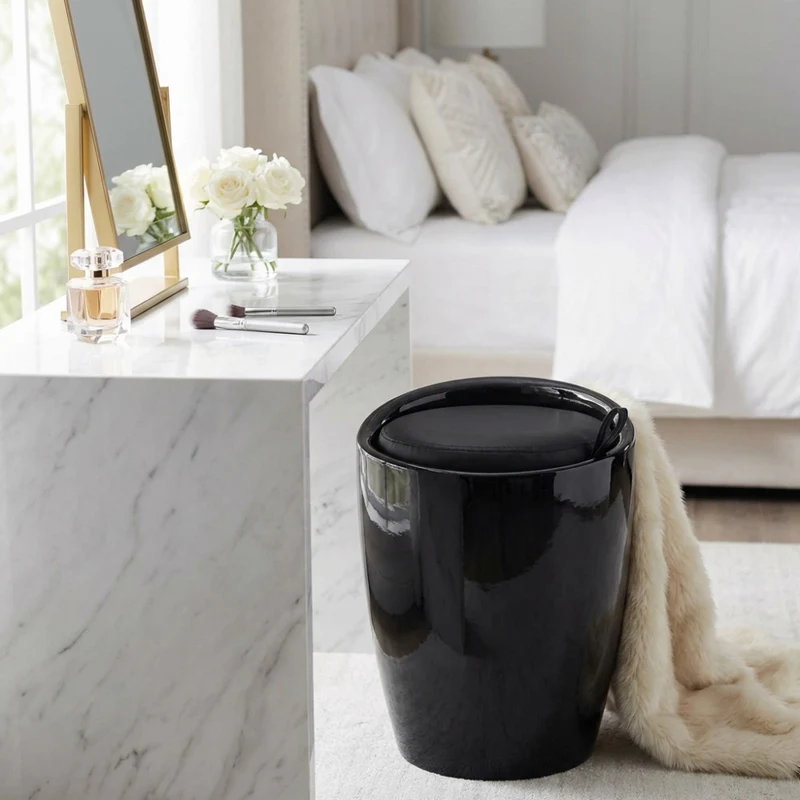 Sgabello Pouf Cliff in ABS Lucido e Ecopelle Nera