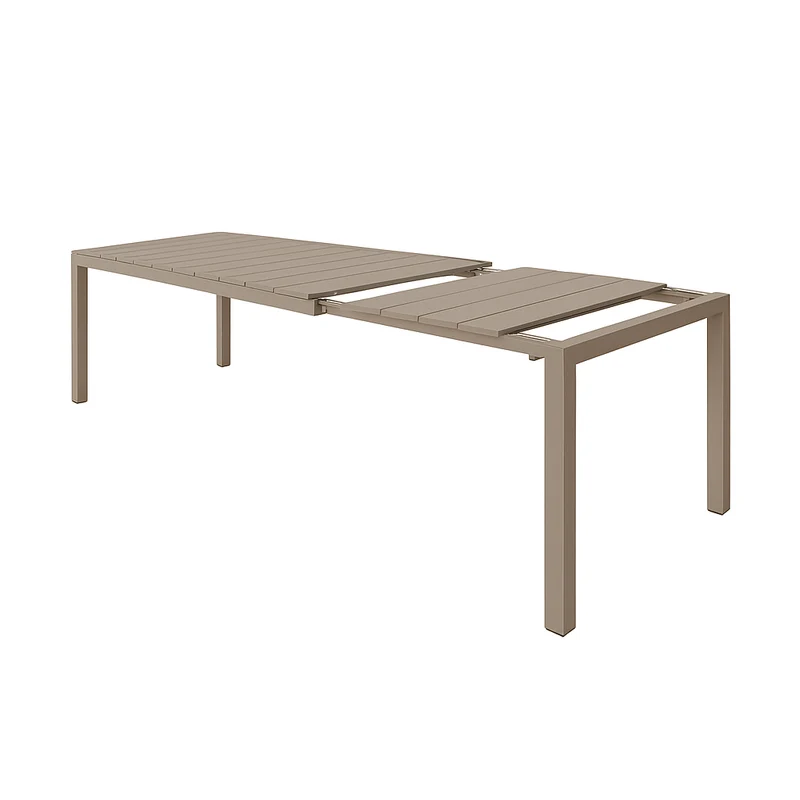 Tavolo allungabile Taupè "Seychelles" piano telescopico con doghe in alluminio per giardino e veranda 215/285 cm