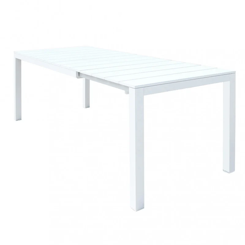 Tavolo allungabile Bianco "Seychelles" piano telescopico con doghe in alluminio per giardino e veranda 215/285 cm