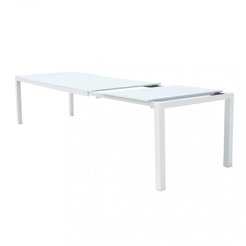 Tavolo allungabile Bianco "Seychelles" piano telescopico con doghe in alluminio per giardino e veranda 215/285 cm