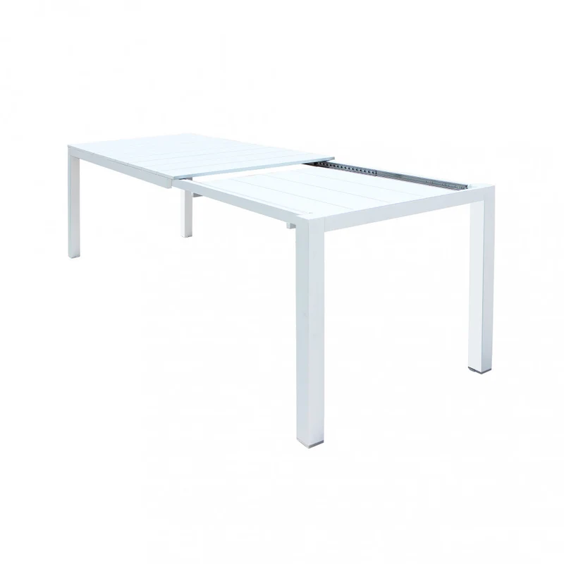 Tavolo allungabile Bianco "Seychelles" piano telescopico con doghe in alluminio per giardino e veranda 215/285 cm