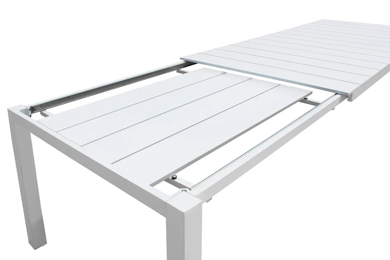 Tavolo allungabile Bianco "Seychelles" piano telescopico con doghe in alluminio per giardino e veranda 215/285 cm