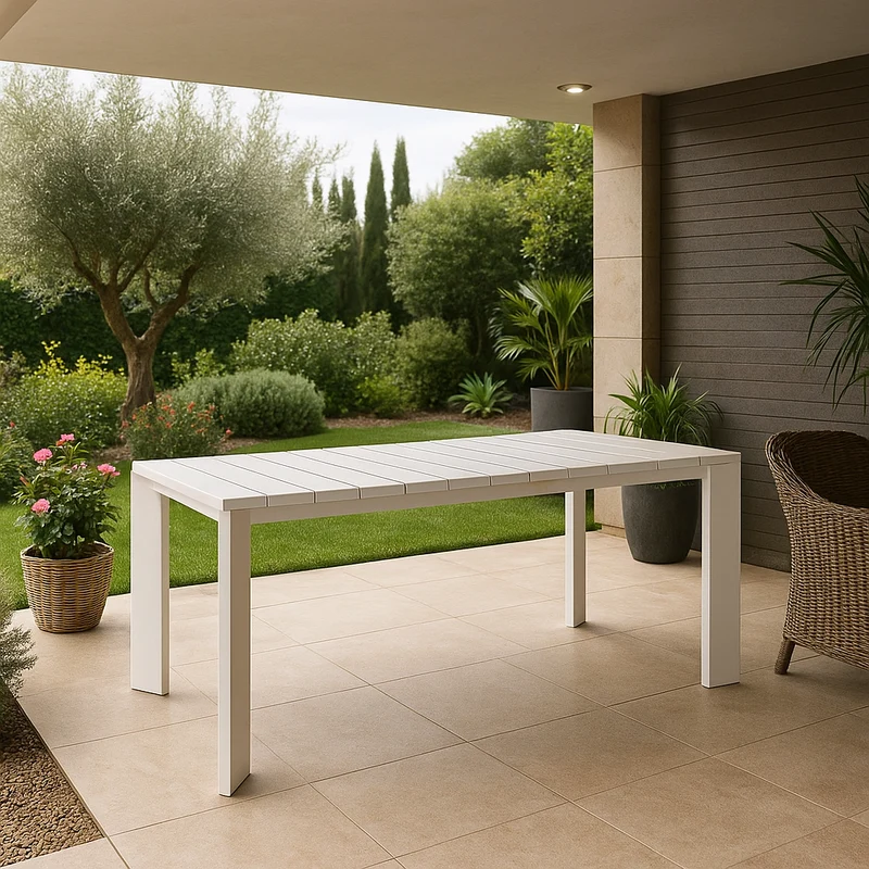 Tavolo "Barbados" allungabile Bianco telescopico per esterno e giardino, in alluminio