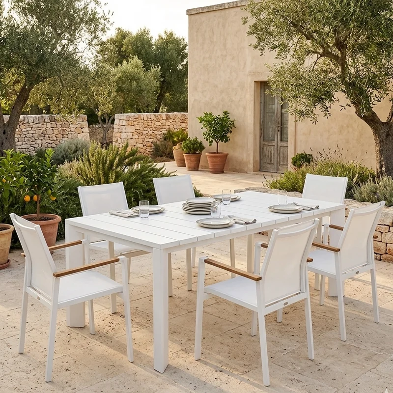 Tavolo "Barbados" allungabile Bianco telescopico per esterno e giardino, in alluminio