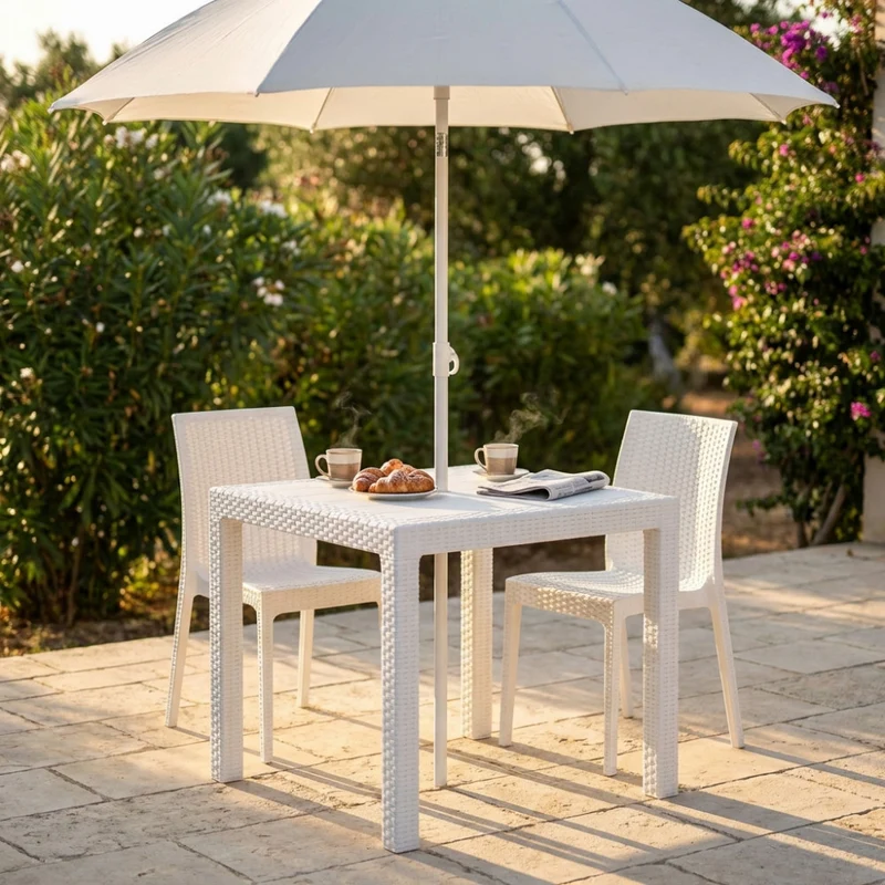 Tavolo da Giardino Dallas in Wicker Bianco