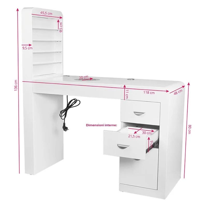 Tavolo manicure con espositore e aspiratore | Mod. DESK 310 (Cassettiera a Destra)
