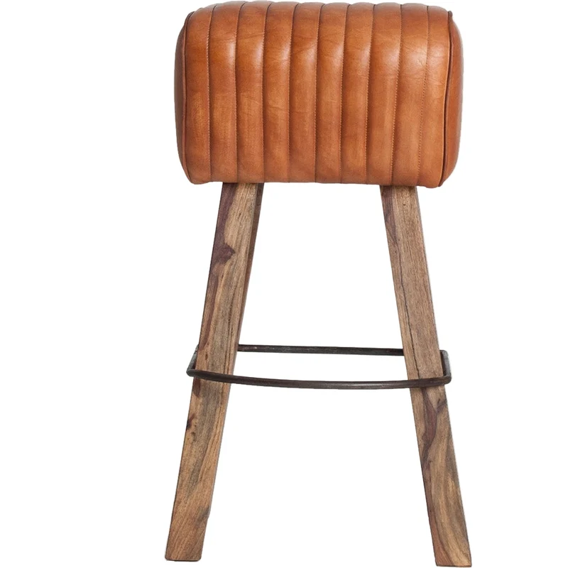 Sgabello alto Vintage Pelle Legno