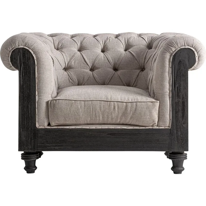 Poltrona Colonial Luxury in lino beige e legno nero