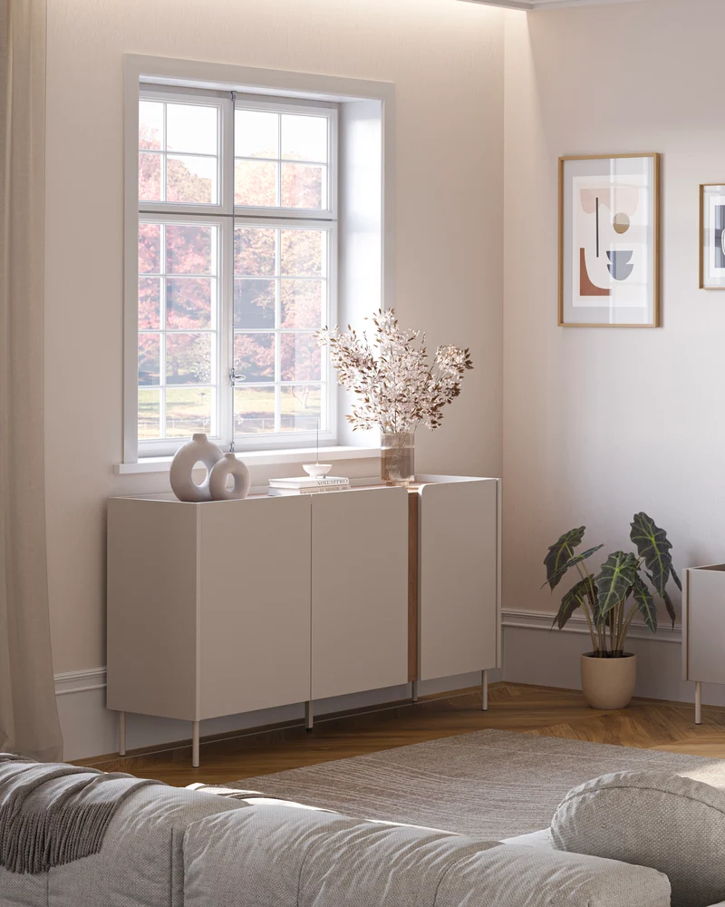 Credenza con piano effetto rovere Lucile