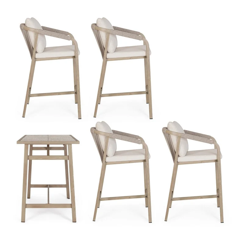 Set salotto "Kalimera" tavolo da bar + 4 sgabelli, per arredo giardino