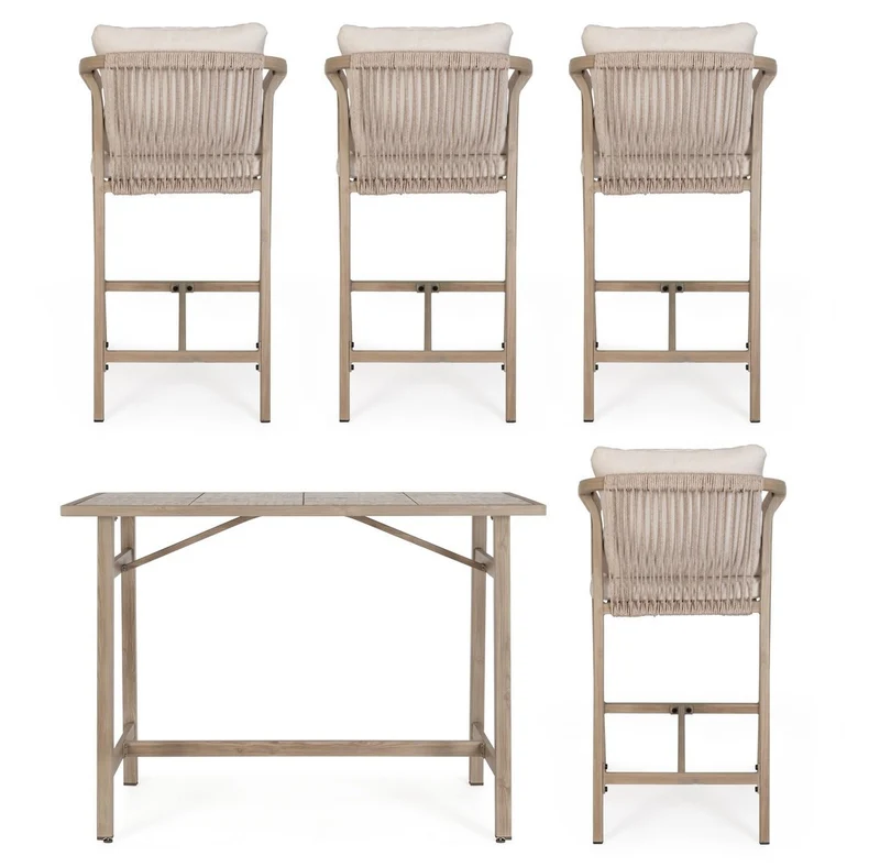 Set salotto "Kalimera" tavolo da bar + 4 sgabelli, per arredo giardino