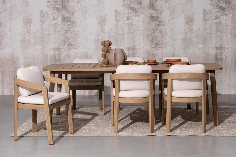 Tavolo "Pablo" con struttura in legno di acacia effetto teak, per arredo interno ed esterno