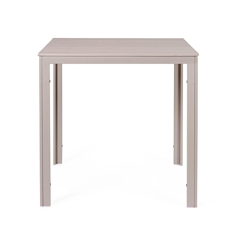 Tavolo "Sarita" struttura in acciaio, piano in hdpe con effetto legno venato, per arredo interno ed esterno