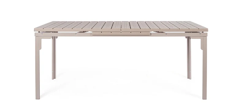 Tavolo "Sarita" struttura in acciaio, piano in hdpe con effetto legno venato, per arredo interno ed esterno