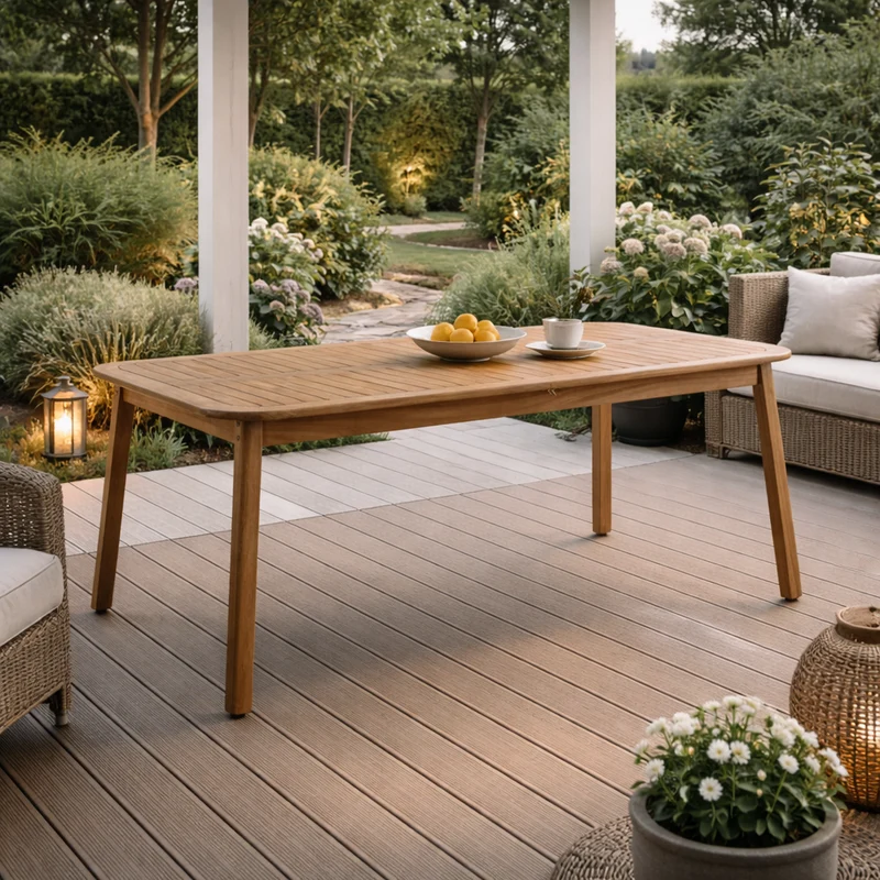 Tavolo "Danubio" in legno di acacia effetto teak, per arredo interno ed esterno