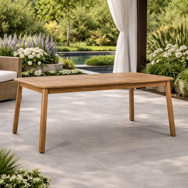 Tavolo "Danubio" in legno di acacia effetto teak, per arredo interno ed esterno