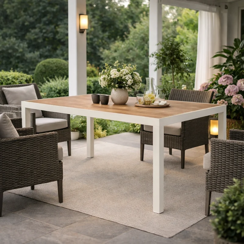 Tavolo allungabile "Belmar" in alluminio Vapor effetto legno per esterno