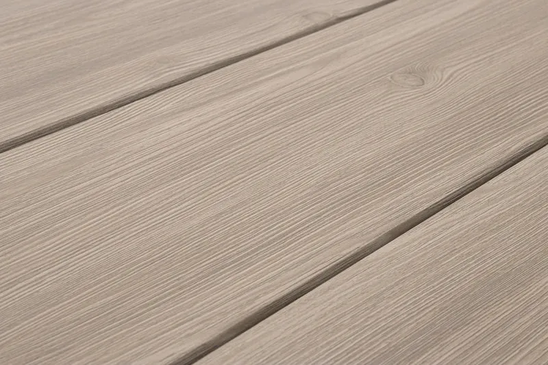 Tavolo "Zelmar" con struttura in alluminio, piano in doghe effetto legno, per arredo interno ed esterno
