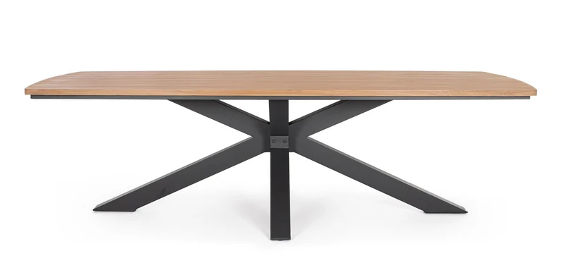 Tavolo "Zelmar" con struttura in alluminio, piano in doghe effetto legno, per arredo interno ed esterno