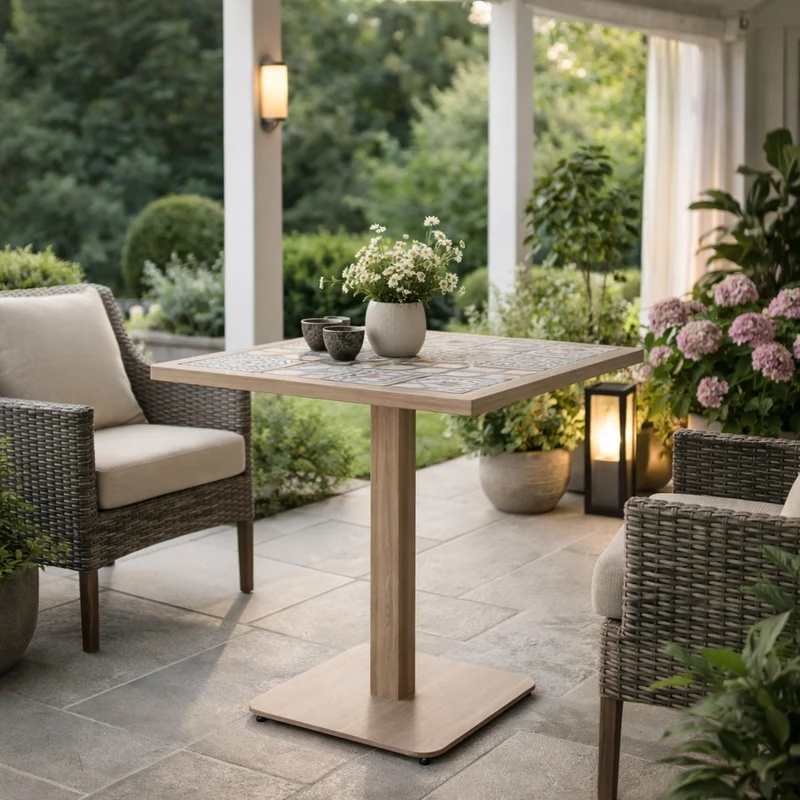 Tavolo "Kalimera" con struttura in alluminio, piano in porcellana, per arredo interno 73 x 73 x h 74 cm