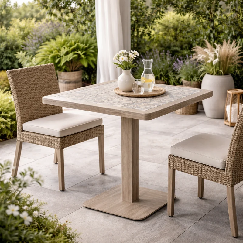 Tavolo "Kalimera" con struttura in alluminio, piano in porcellana, per arredo interno 73 x 73 x h 74 cm