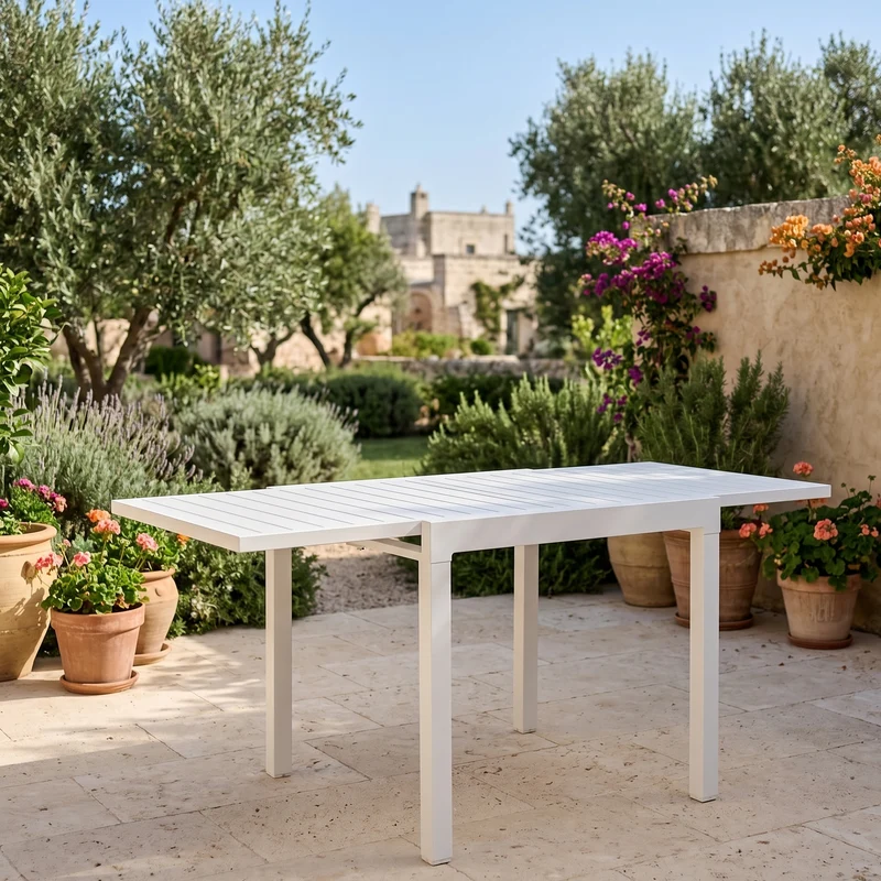 Tavolo allungabile "Samoa" in alluminio Bianco dogato da esterno per giardino e veranda