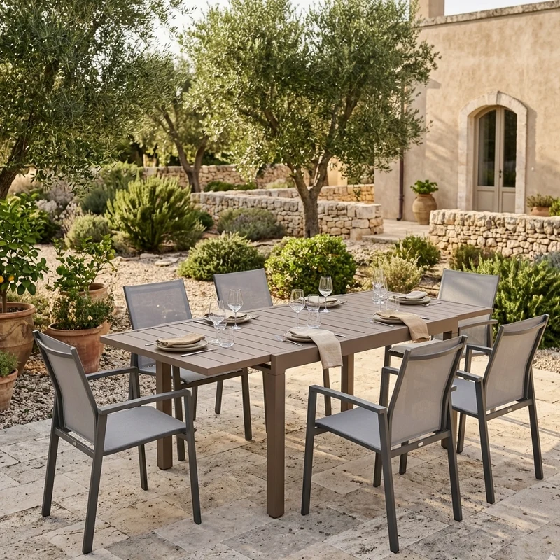 Tavolo allungabile "Samoa" in alluminio Taupè dogato da esterno per giardino e veranda