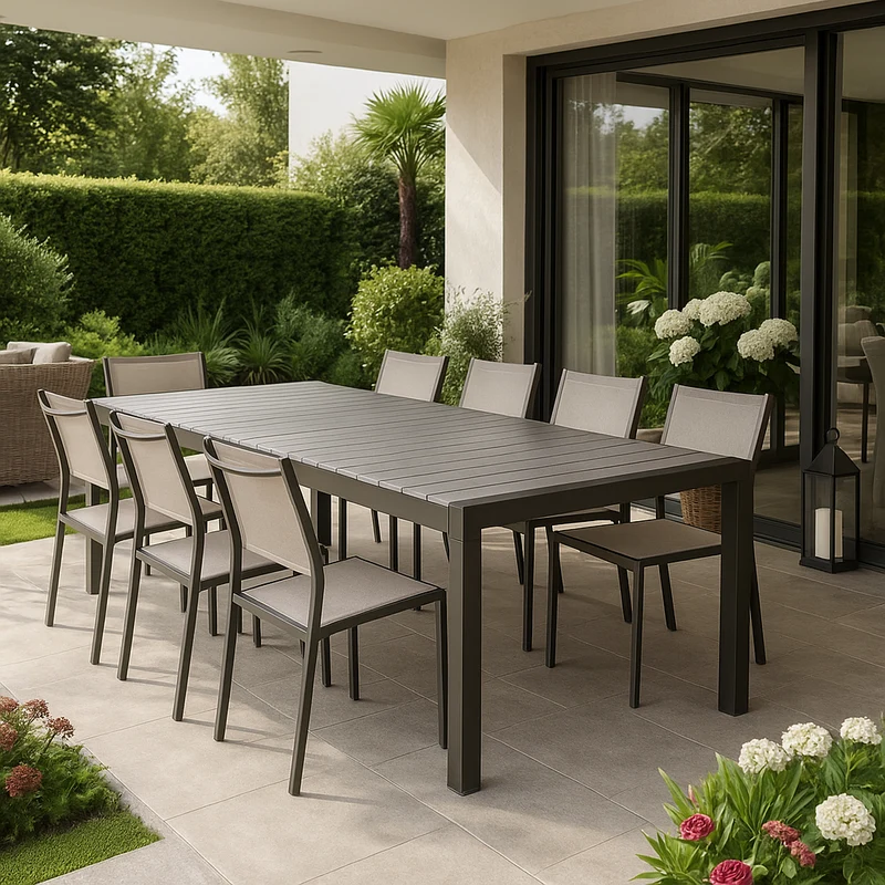 Tavolo allungabile "Corfù" Antracite in alluminio e Polywood dogato telescopico 160-240x100 cm per giardino e veranda