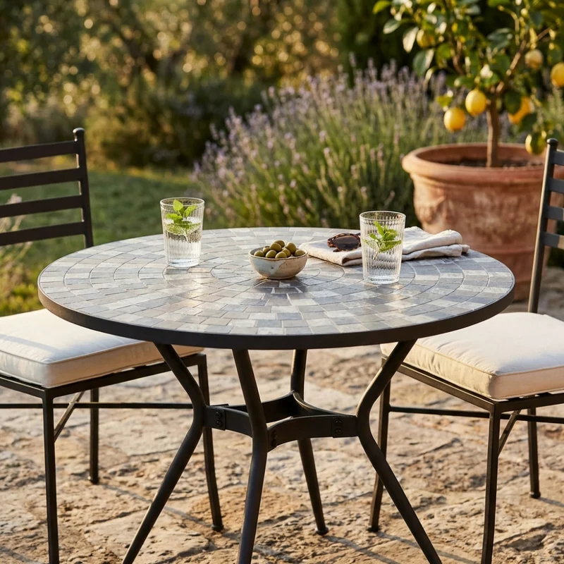 Tavolo da Giardino Zefiro in Ceramica Antracite Beige
