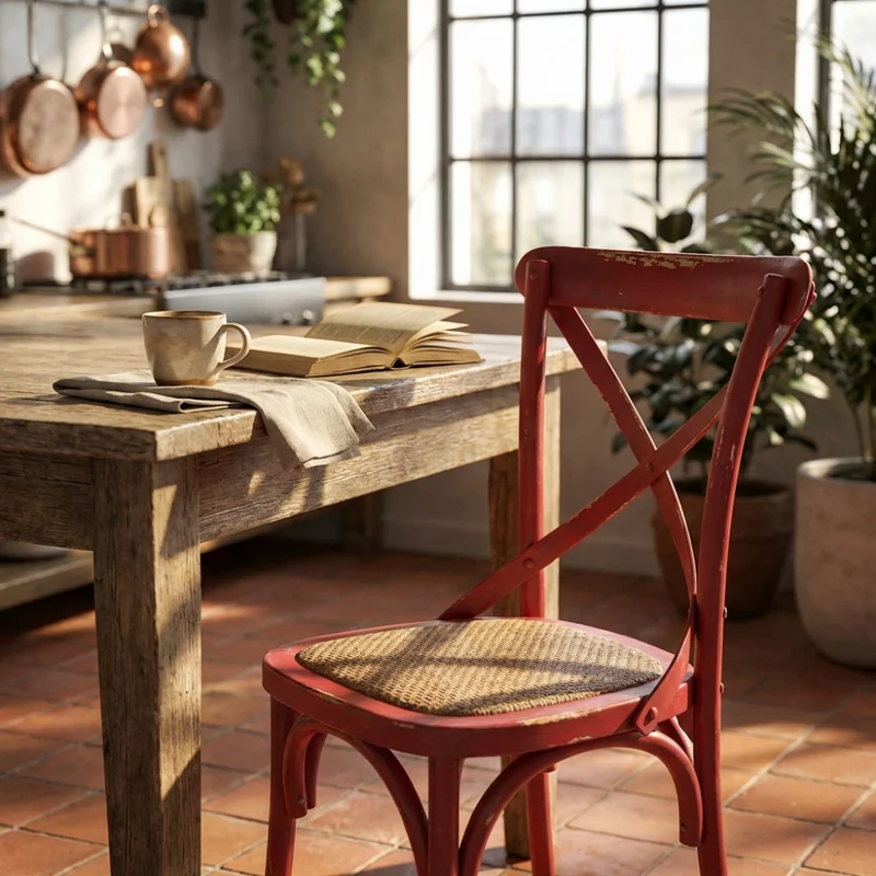 Sedia Cross Rossa in Legno e Rattan