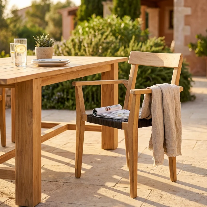 Poltrona Delhi in Teak e Wicker Intrecciato