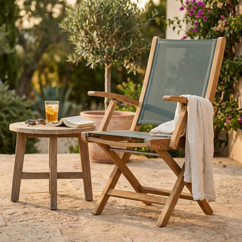 Poltrona Lahore Pieghevole in Teak e Textilene