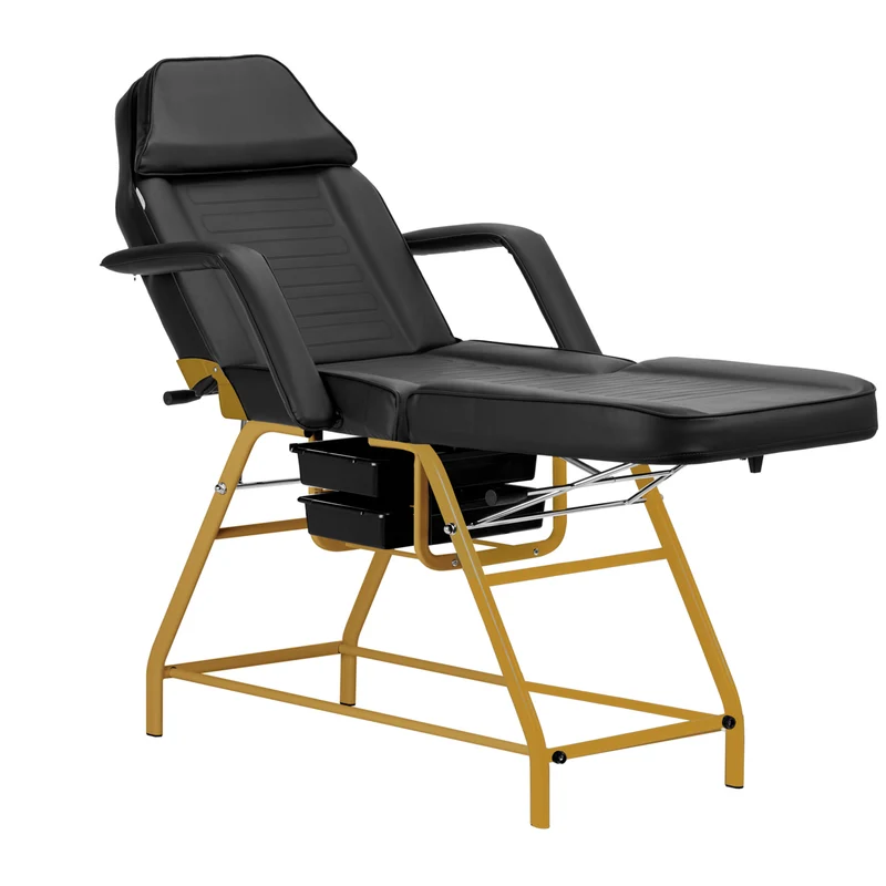 Poltrona Lettino 557G multifunzione In Metallo per Estetica e Pedicure | NIVEUS (nero-oro)