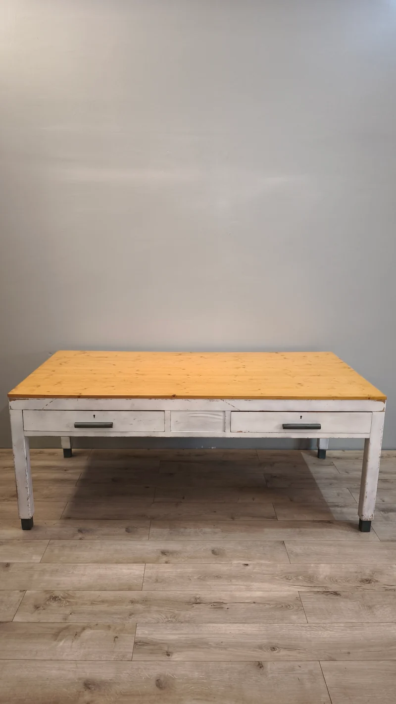 86128 Tavolo rettangolare in legno con base bianca