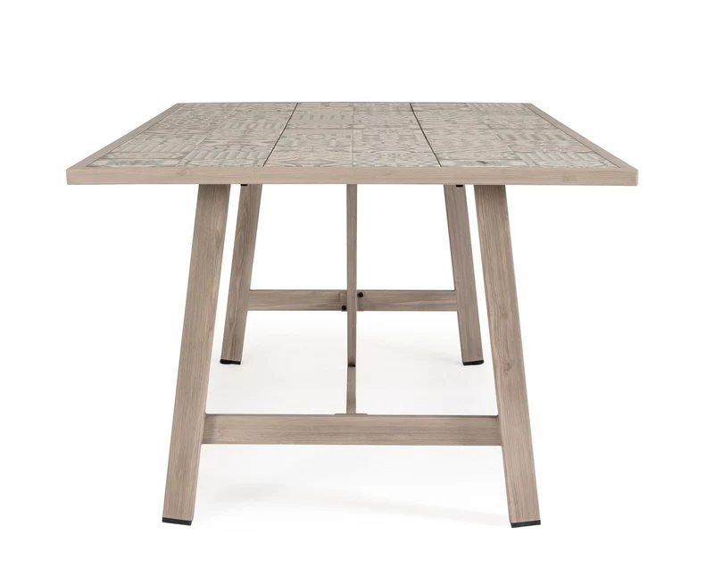 Tavolo "Kalimera" con struttura in alluminio effetto legno, piano in porcellana, per arredo interno