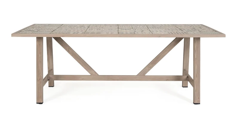 Tavolo "Kalimera" con struttura in alluminio effetto legno, piano in porcellana, per arredo interno