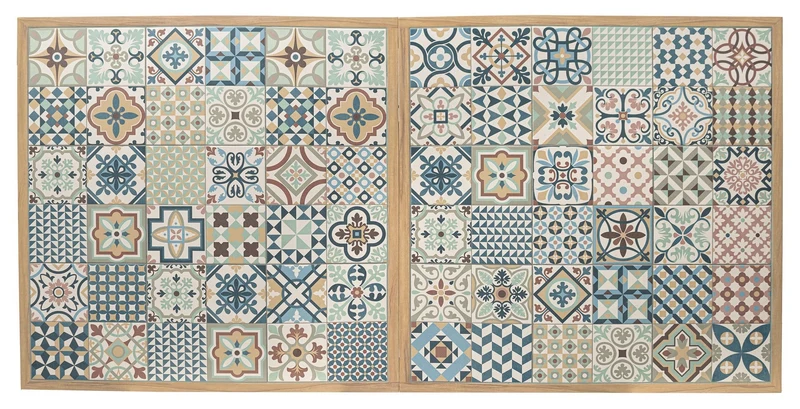 Tavolo "Kalimera" con struttura in alluminio effetto legno, piano in porcellana, per arredo interno