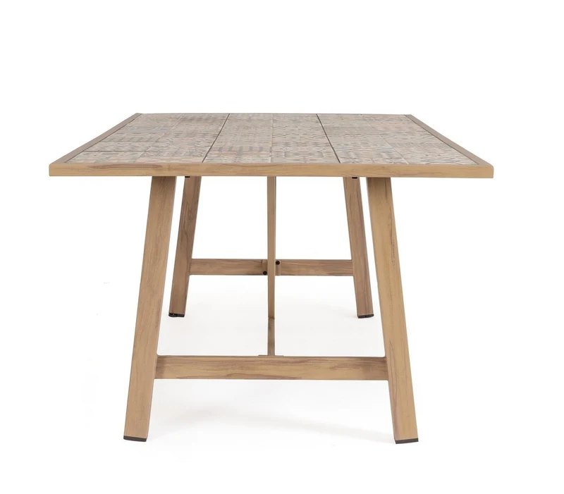 Tavolo "Kalimera" con struttura in alluminio effetto legno, piano in porcellana, per arredo interno