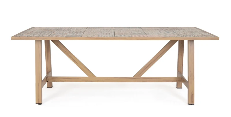 Tavolo "Kalimera" con struttura in alluminio effetto legno, piano in porcellana, per arredo interno