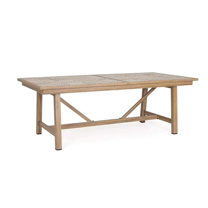 Tavolo "Kalimera" con struttura in alluminio effetto legno, piano in porcellana, per arredo interno