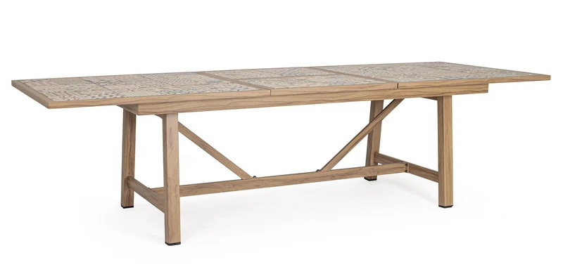 Tavolo "Kalimera" con struttura in alluminio effetto legno, piano in porcellana, per arredo interno