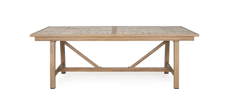 Tavolo "Kalimera" con struttura in alluminio effetto legno, piano in porcellana, per arredo interno