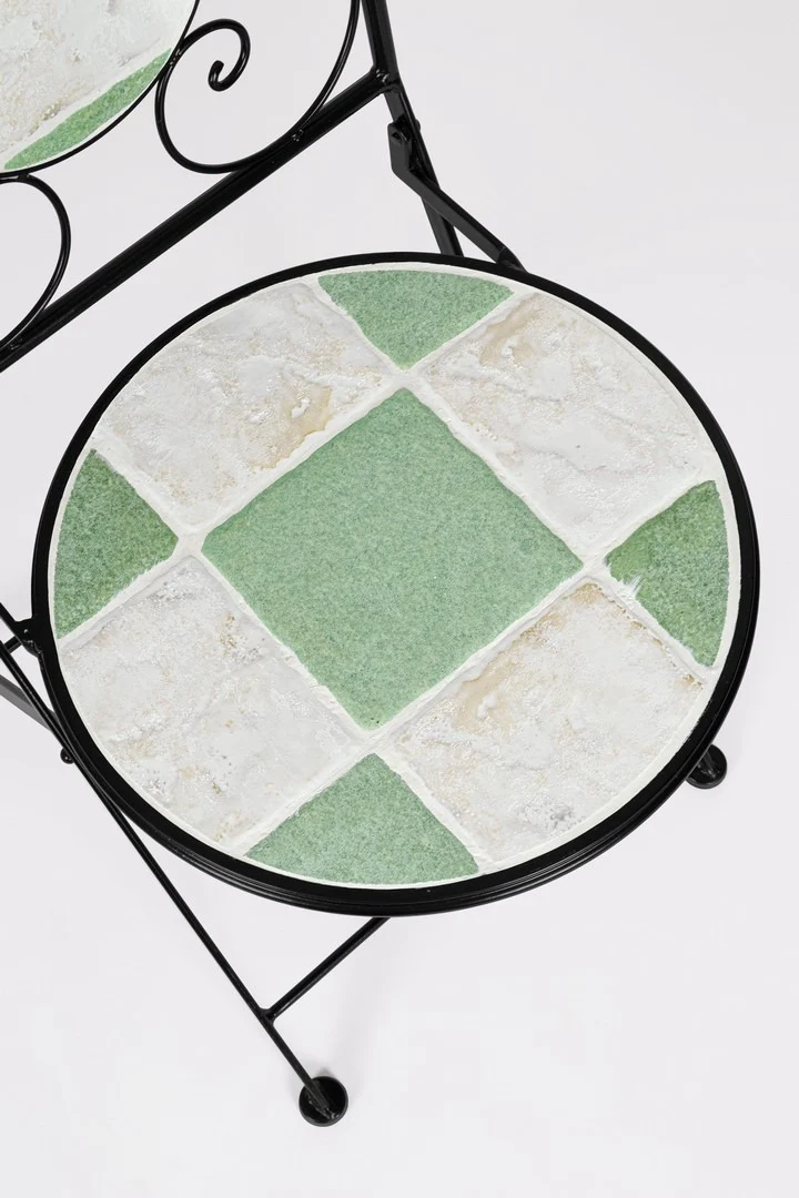 Sedia pieghevole "Loire" in acciaio verniciato, con seduta e schienale in ceramica per giardino e veranda